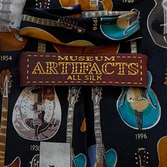 Museum Artifacts Handmade Silk Tie Classic Guitars 1910-1996, 57" Long - Picture 6 of 10